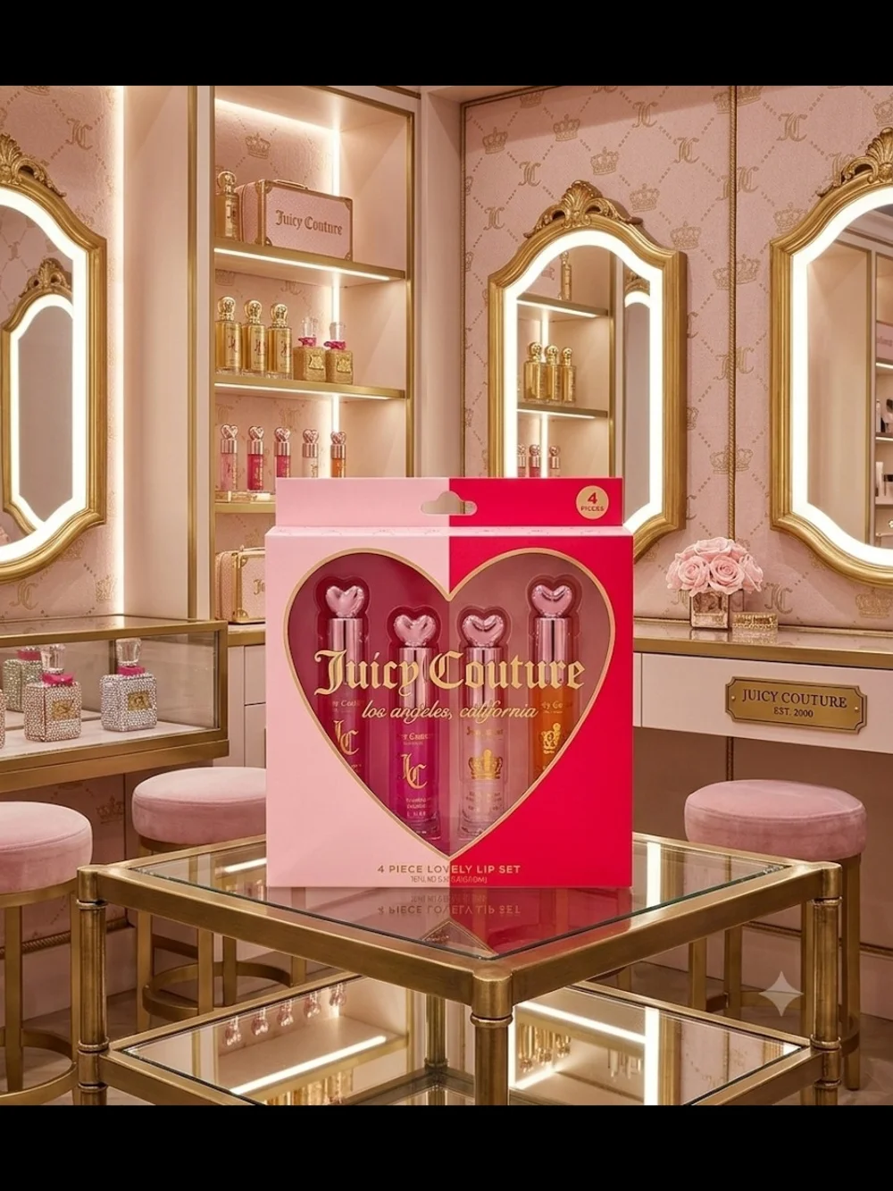Juicy Couture Pink Rose Gold Lip Oil 4pc Set-NIB!